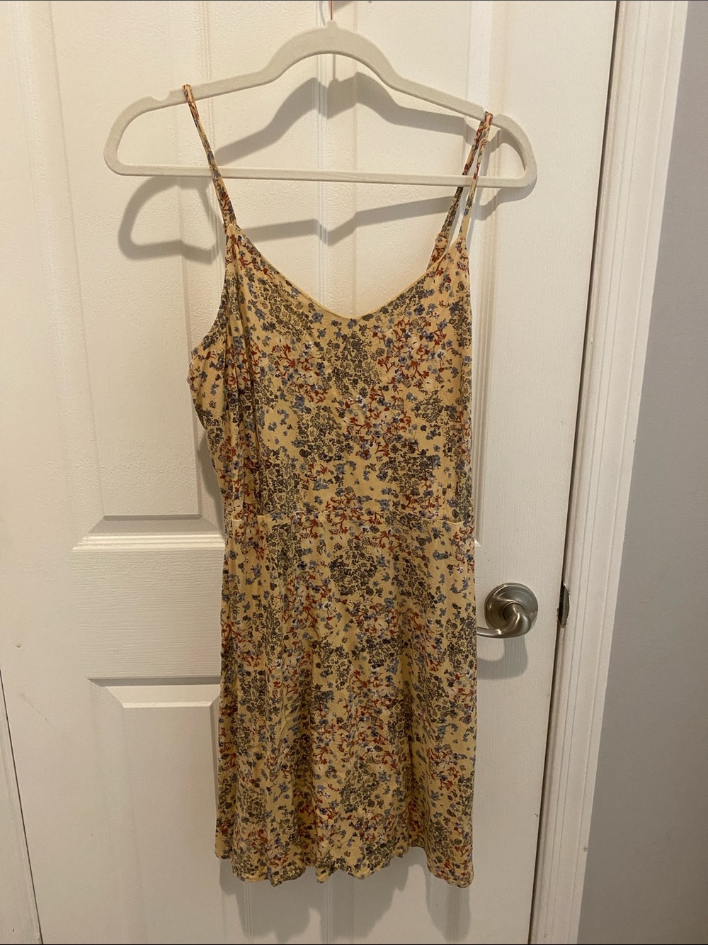 Maurices Yellow Floral Spaghetti Strap Mini Dress Size L